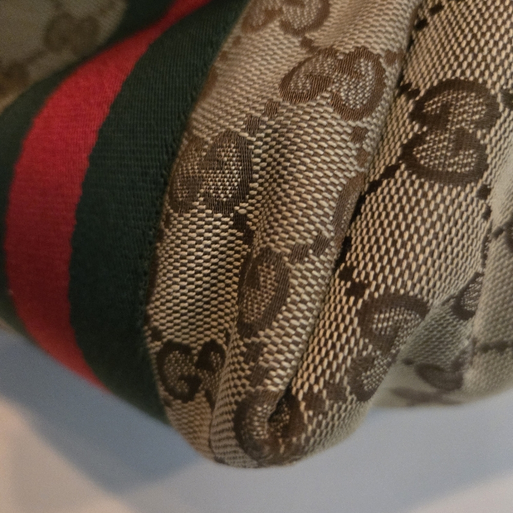 GUCCI Tote Bag Jolie Vintage Sherry Line Brown Canvas Classic Red Green Stripes - Picture 15 of 16